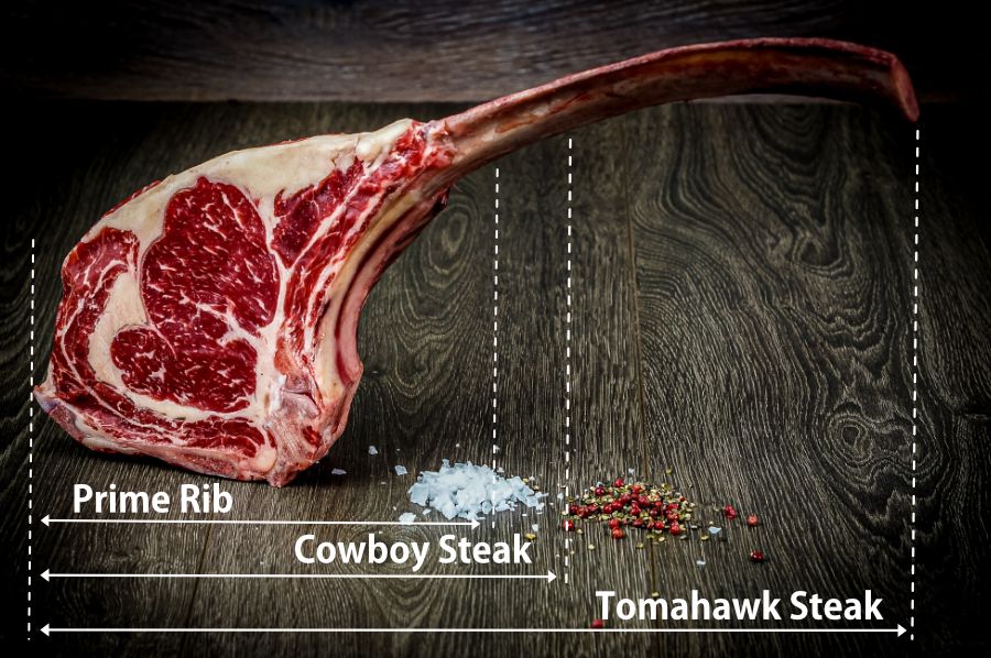 Prime Rib, Tomahawk Steak, Cowboy Steak von yourbeef. Es handelt sich immer um das Dry Aged Rib Eye mit Knochen, nur die Länge des Knochens ist unterschiedlich.